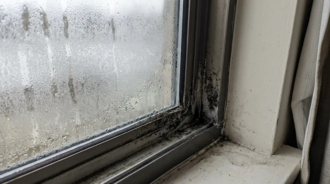 Mold on an aluminum window frame from condensation