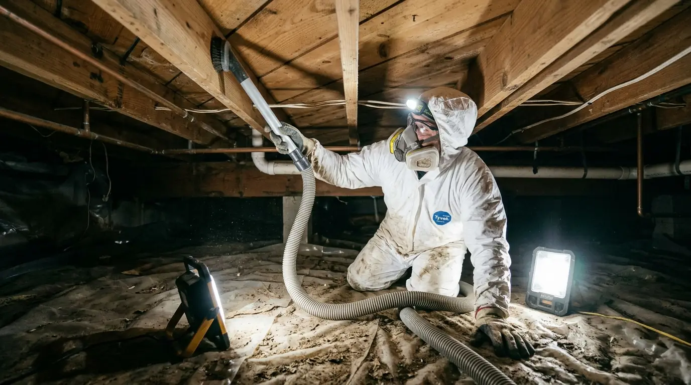 HEPA cleaning crawl space joists