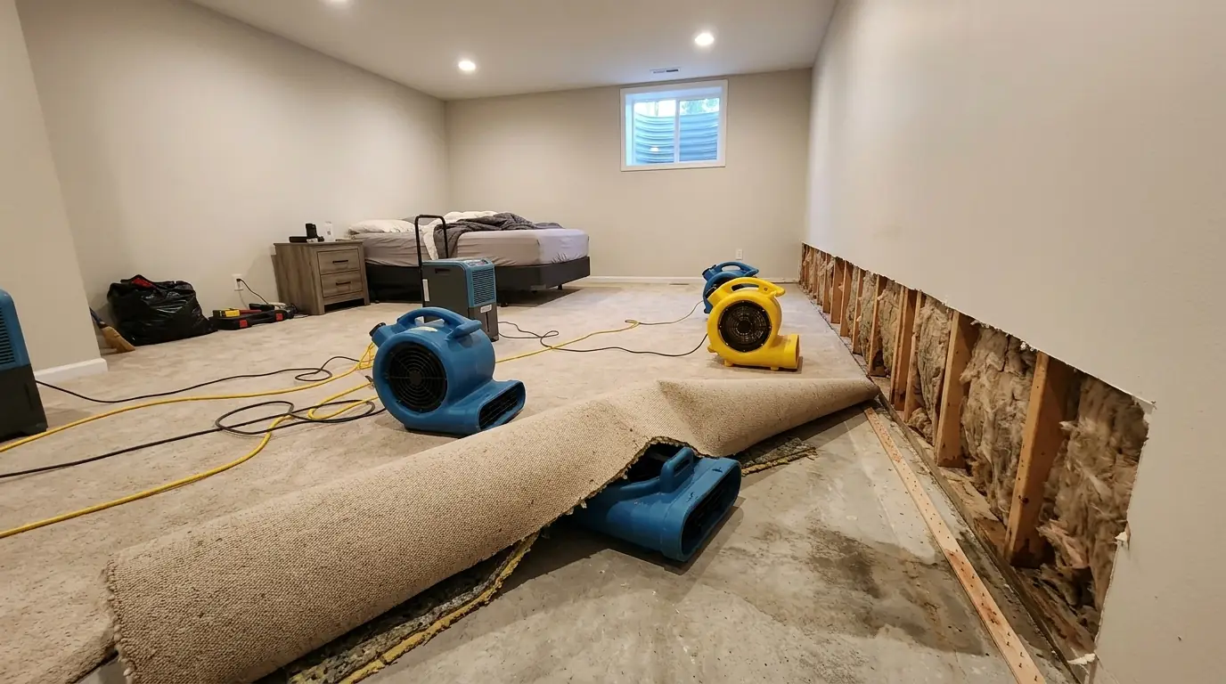 Drying carpet and a wall after seepage