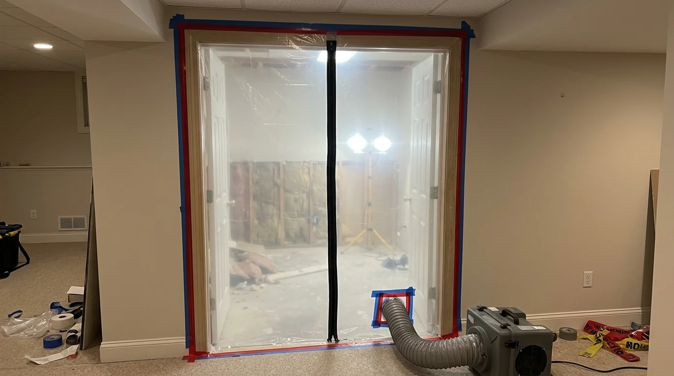Containment around a finished basement during removal