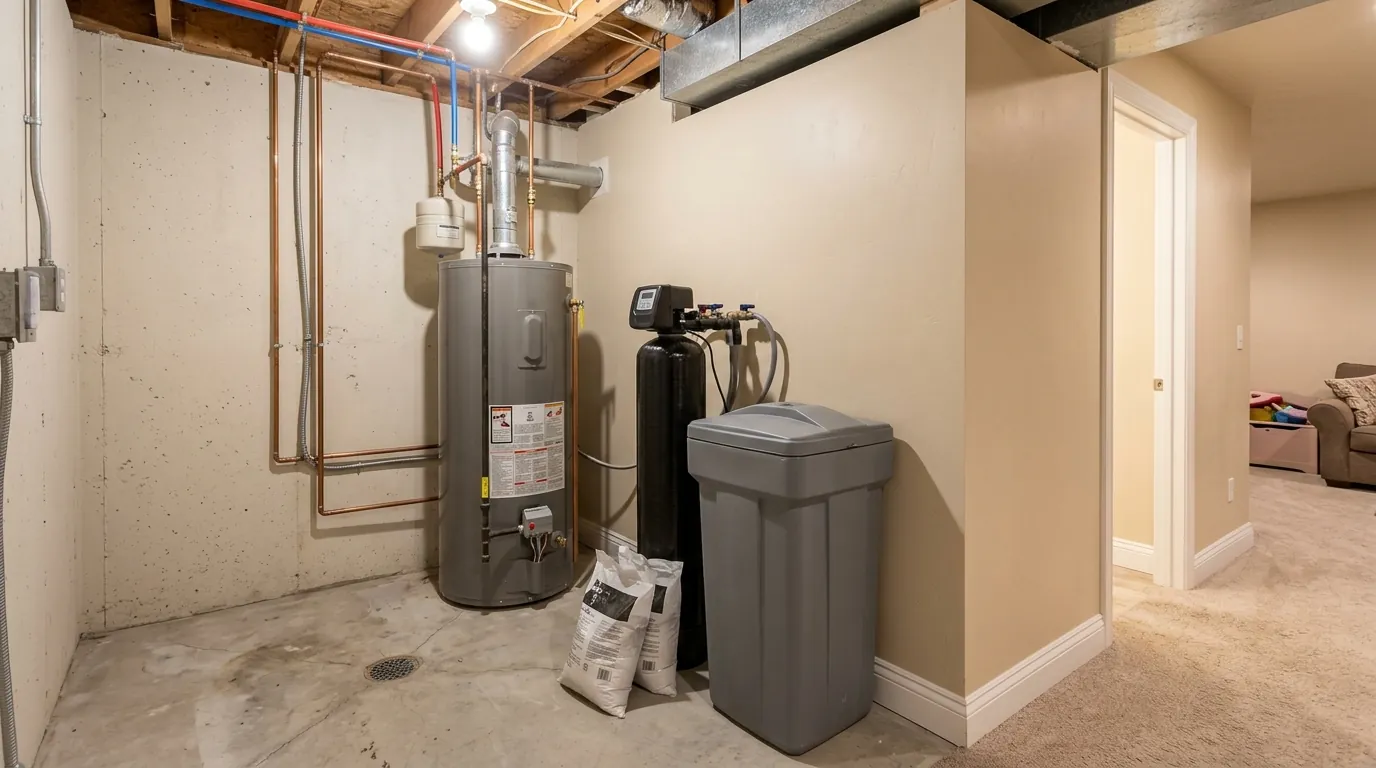 A Riverton basement utility room beside finished space
