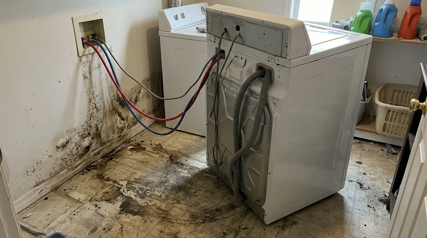 A water-stained laundry room in American Fork