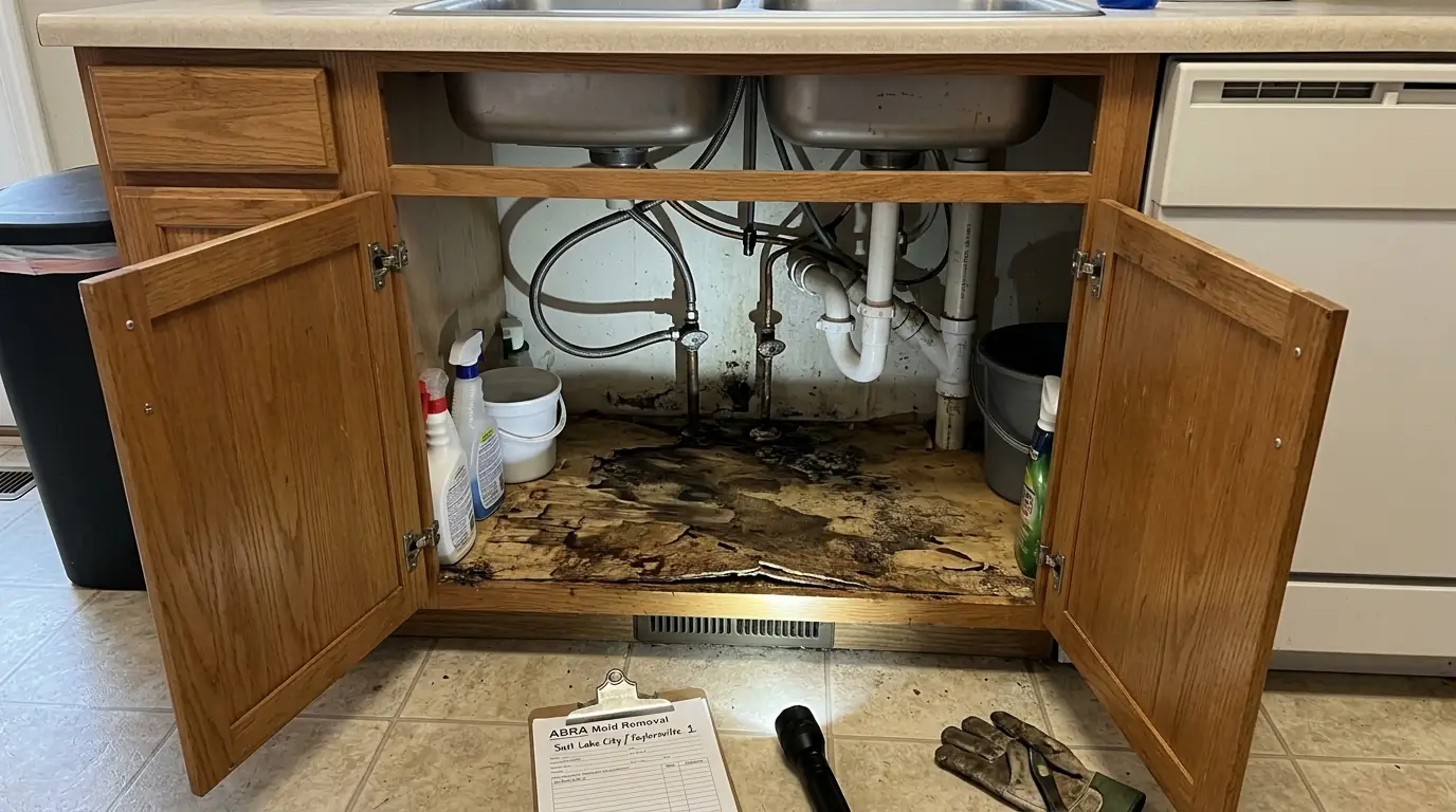 A water-stained sink base in a Taylorsville kitchen