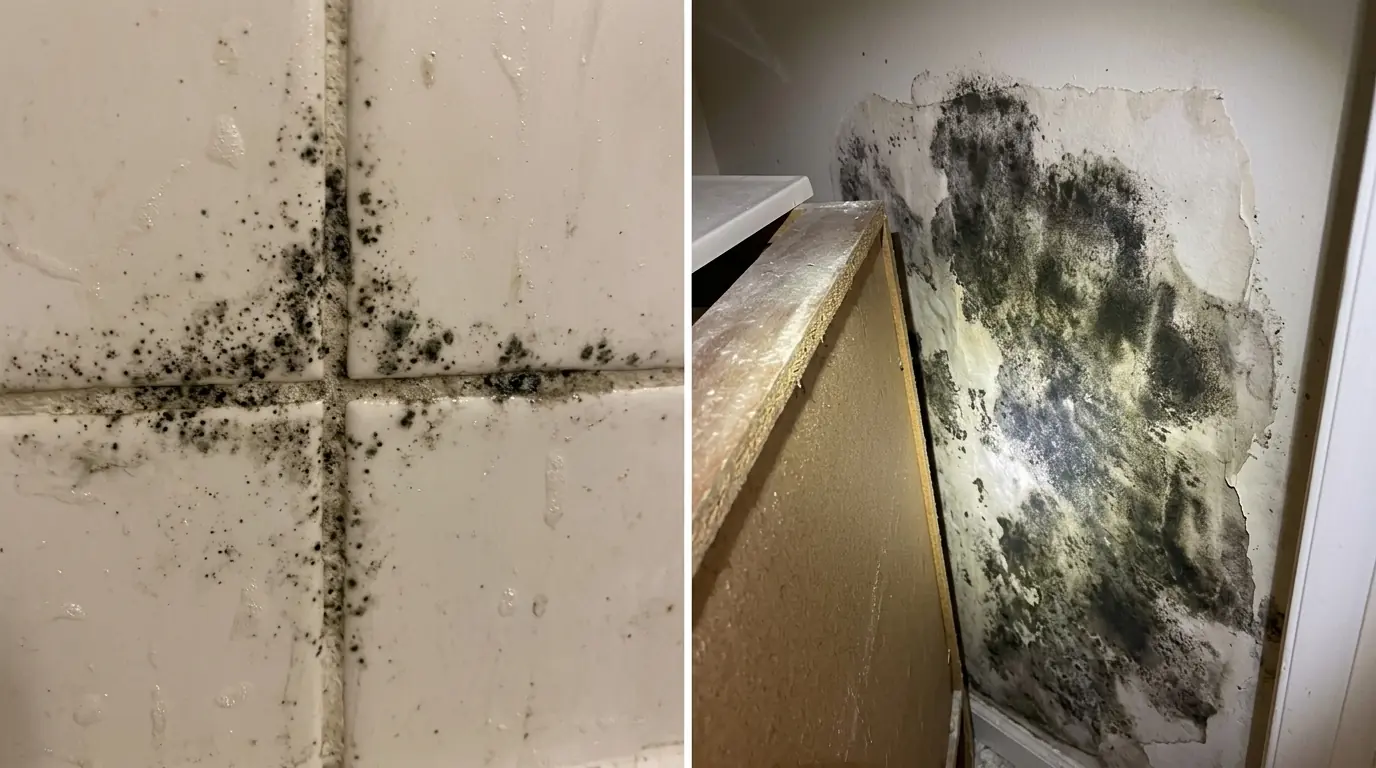 Two different dark molds in a bathroom