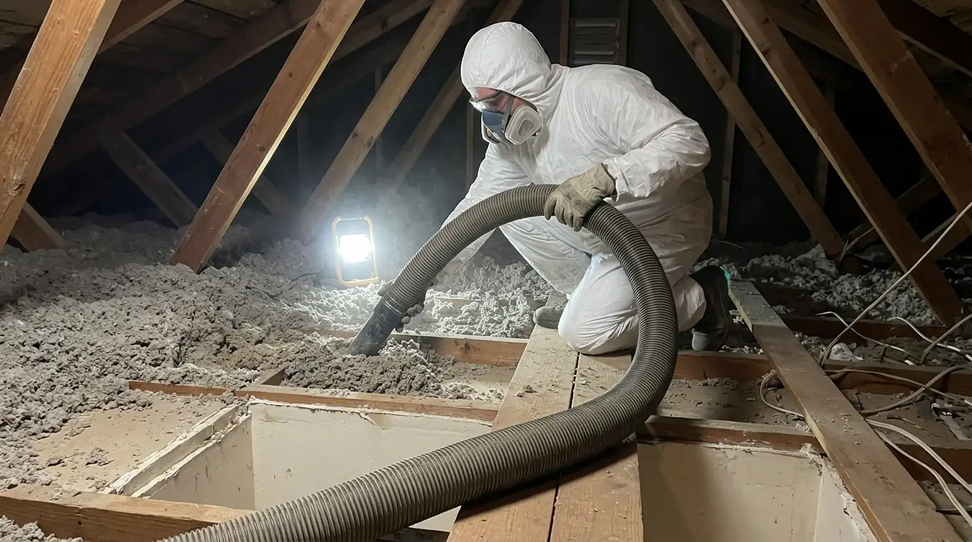Vacuum removal of blown attic insulation