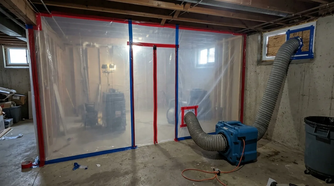 Containment with a HEPA air scrubber during mold removal