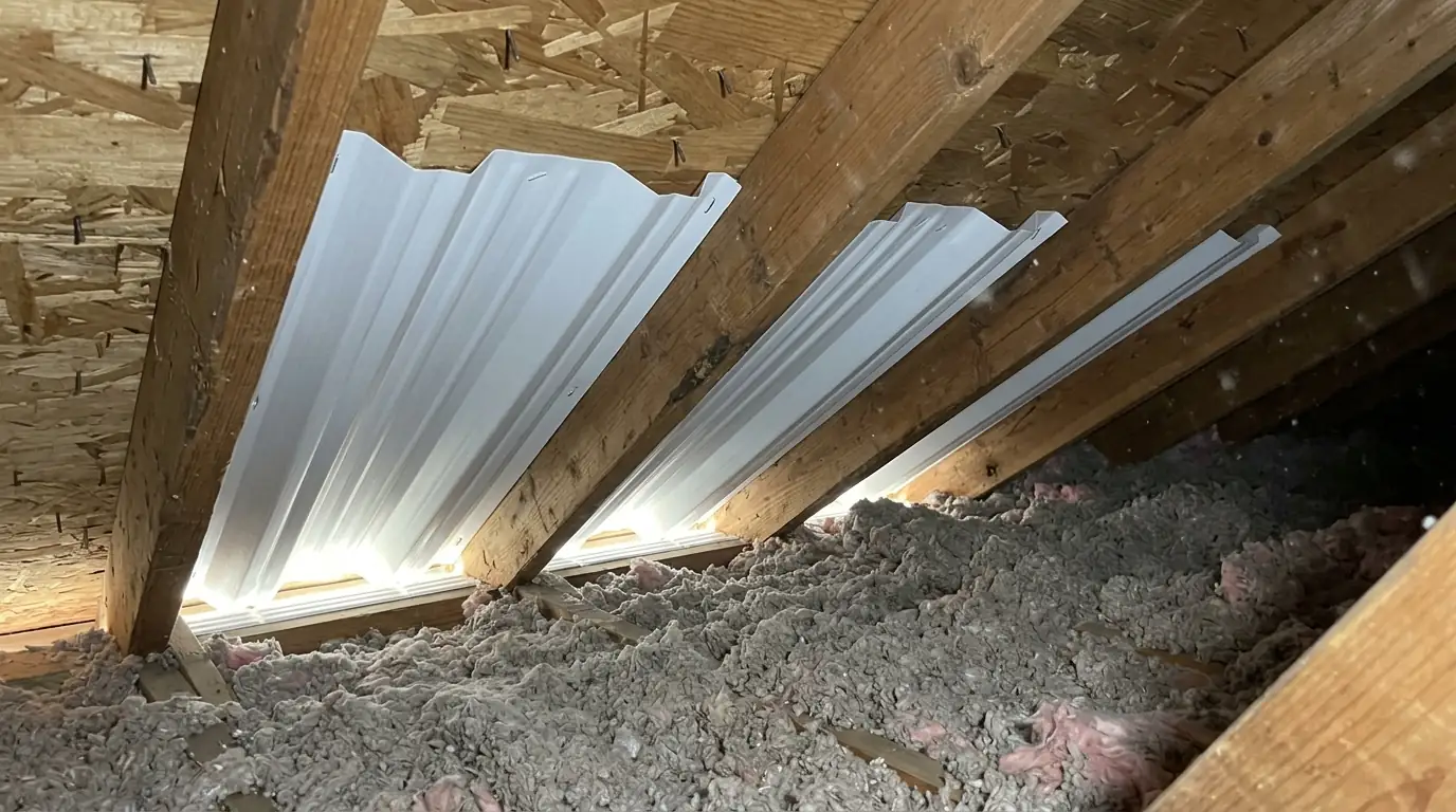 Baffles restoring airflow at the eaves