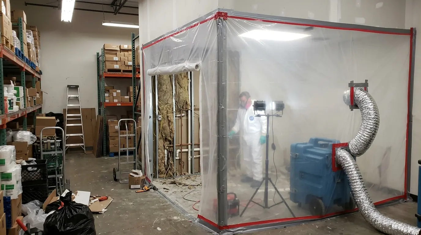 Mold remediation behind a restroom wall in a retail space