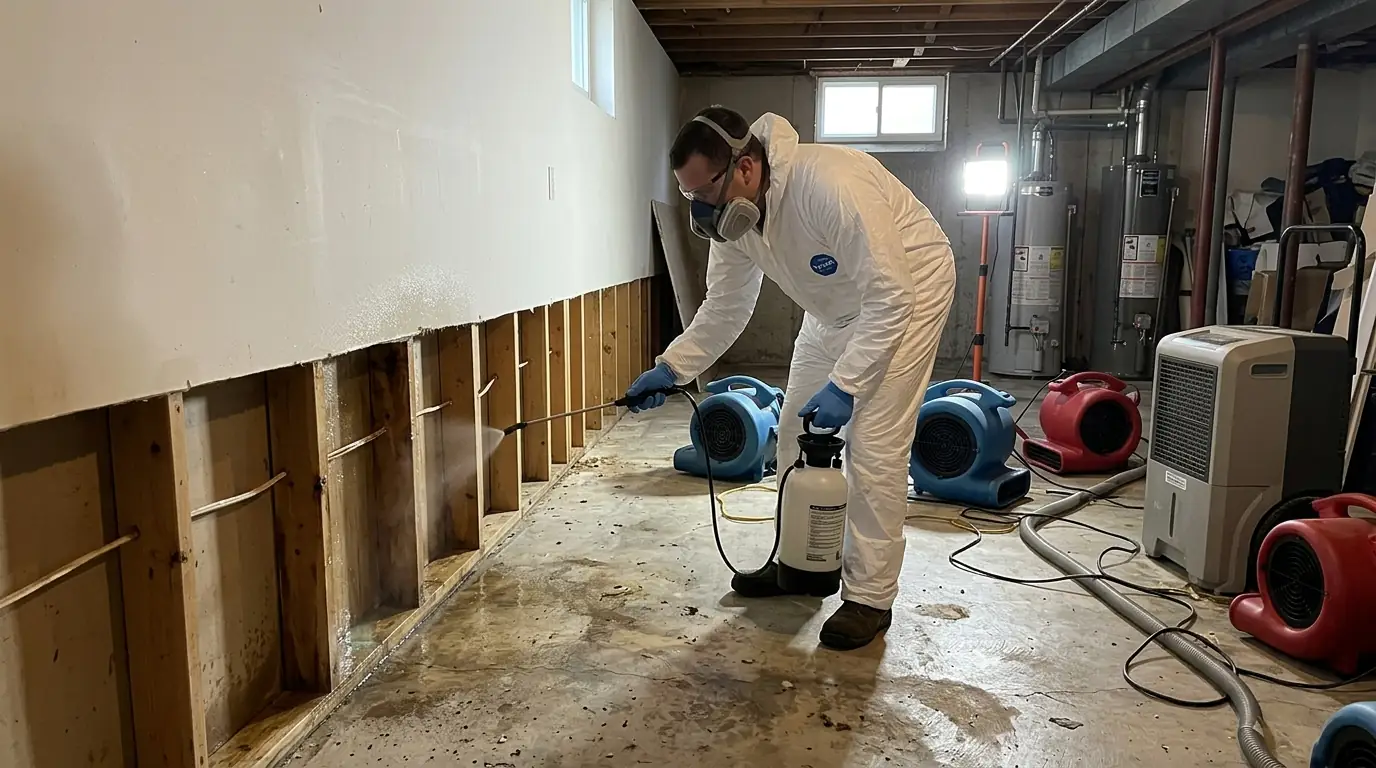 Treating a basement slab after a drain backup