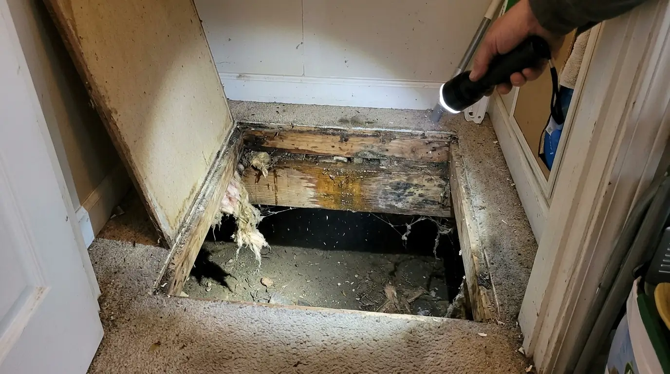 Checking a crawl space under a single-story home