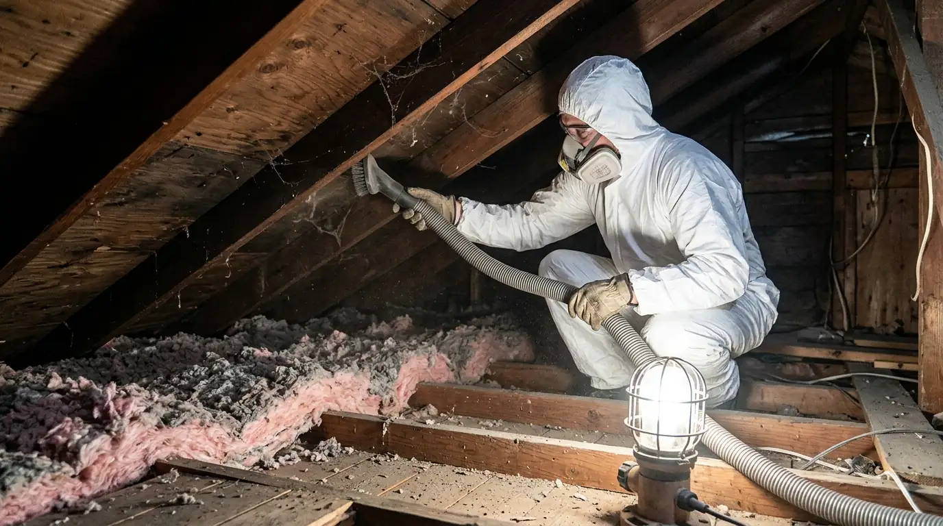 Cleaning attic sheathing near the eaves