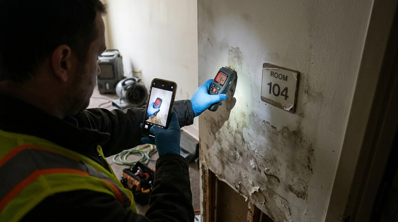 Photographing moisture readings for a claim file