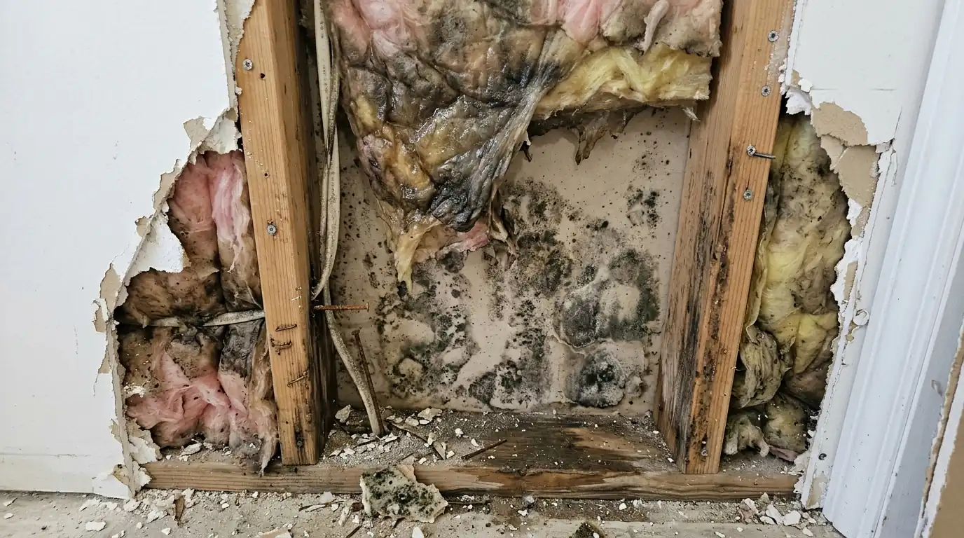 Mold inside an opened wall cavity