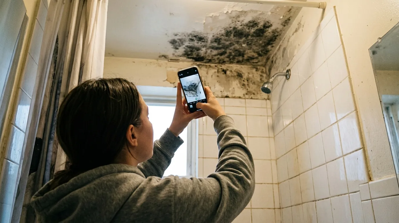 Photographing bathroom ceiling mold in a rental