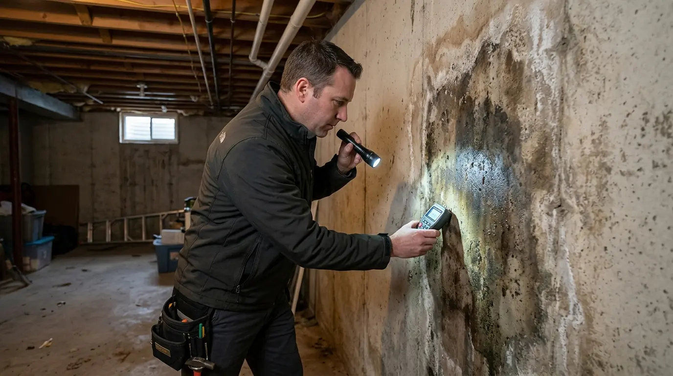 Buyer reviewing moisture readings with an inspector