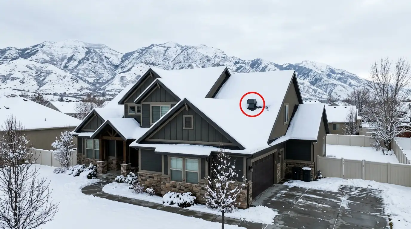 A newer Farmington home with a roof vent cap
