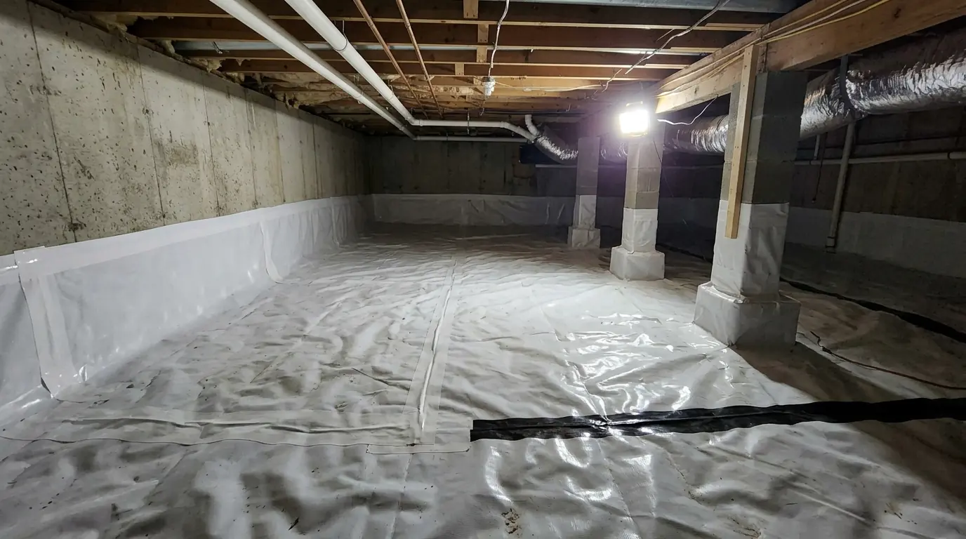 New vapor barrier over crawl space soil