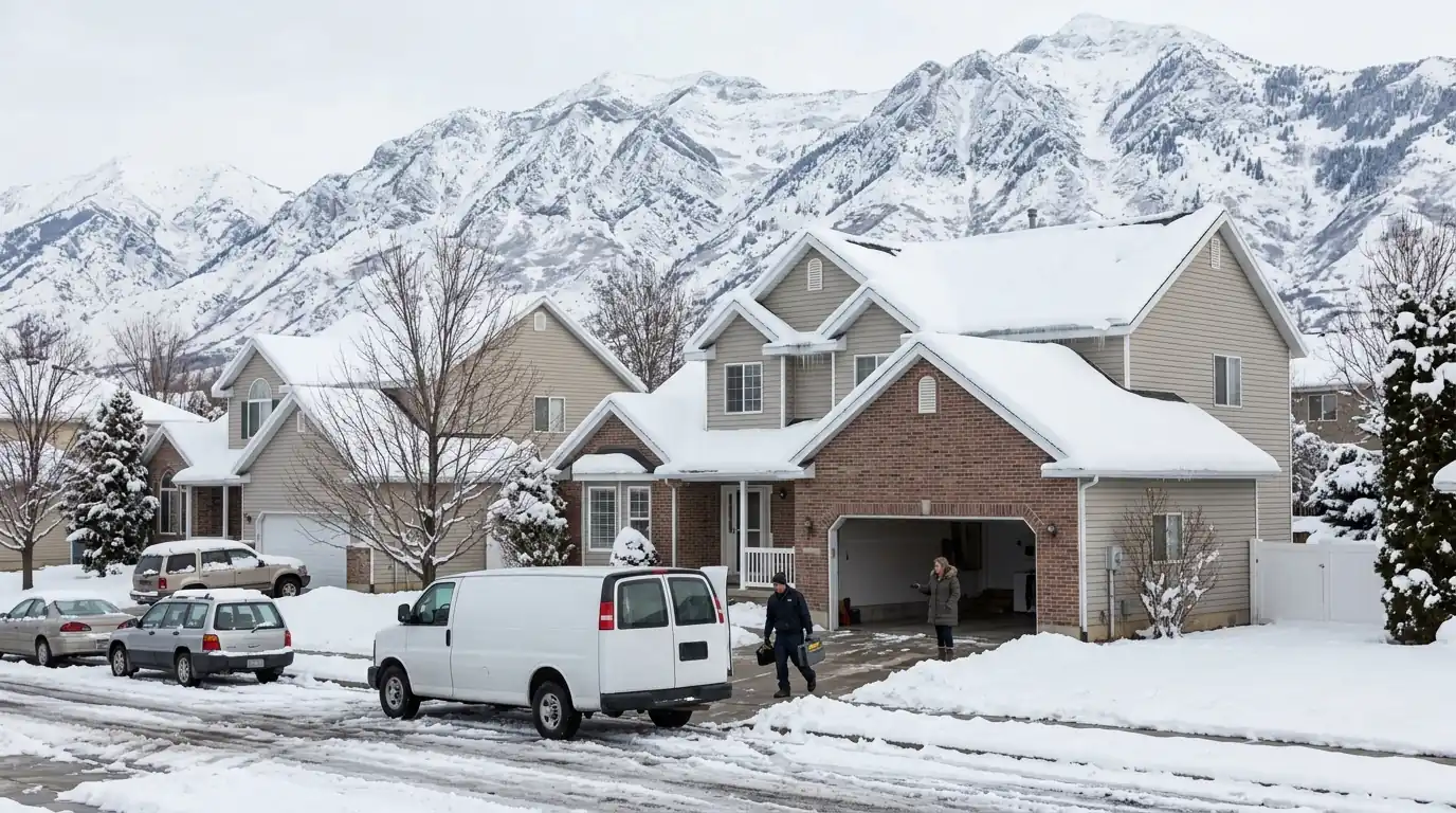 Winter roofs in a North Ogden neighborhood