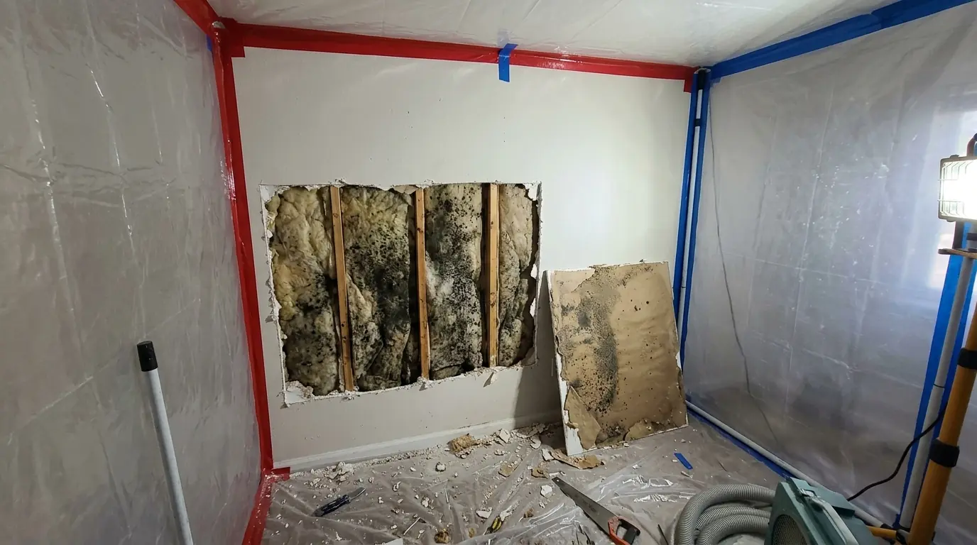 Black mold on the back of cut-out drywall