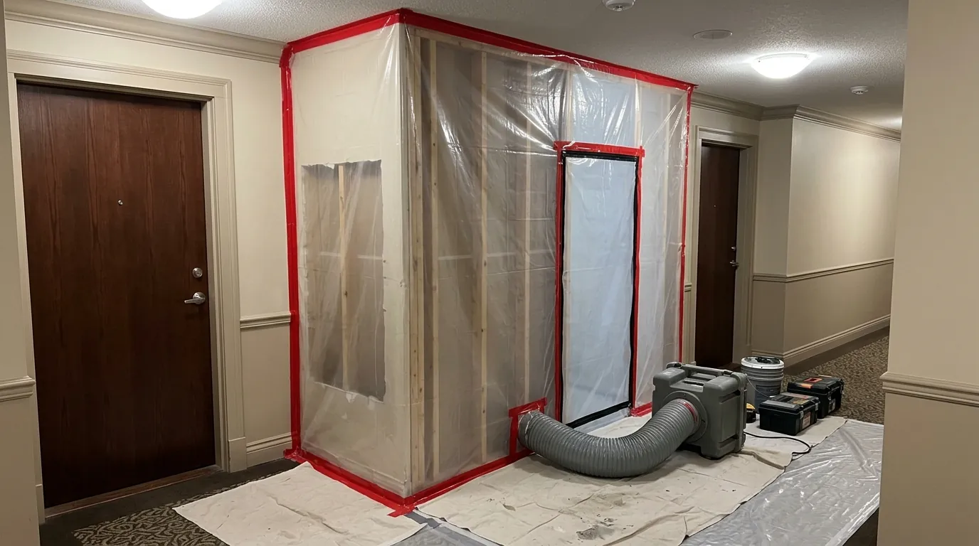 Opened hallway wall between two condo units