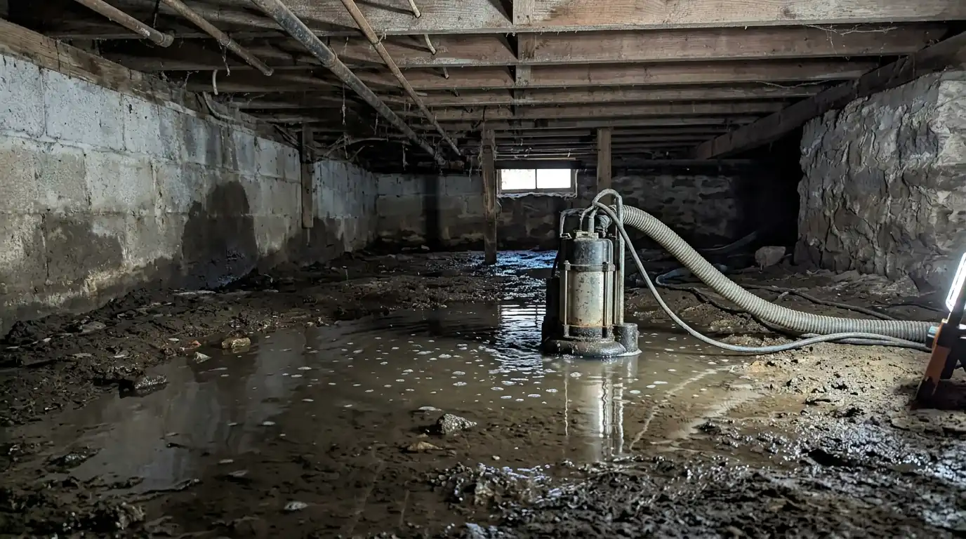Groundwater in a crawl space during snowmelt