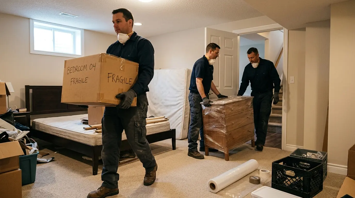 Packing belongings out of a basement room