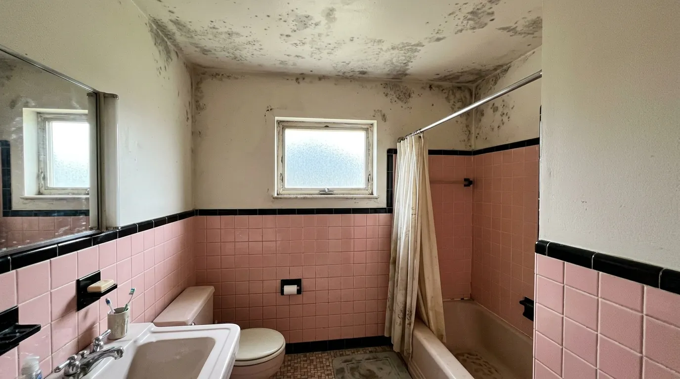 A mid-century bathroom with no exhaust fan